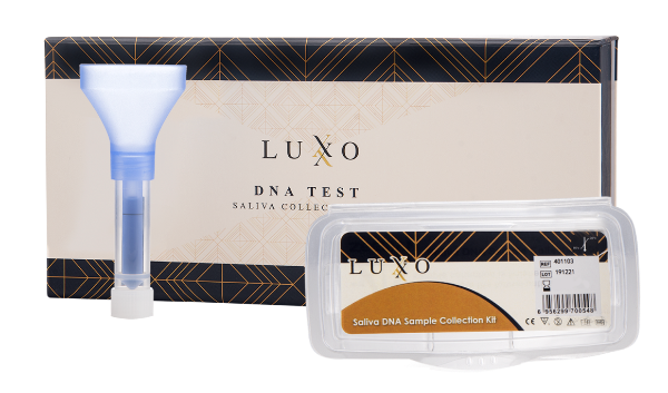 Luxxo DNA Test Kit with a saliva collection tube and a case